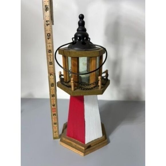 Vtg Wooden Lighthouse‎ Candle Holder Glass Panels Nautical Decor - Picture 7 of 7